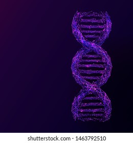DNA link. Science Technological concept. Polygonal abstract health illustration. Low poly purple vector illustration of a starry sky or Cosmos. Vector image in RGB Color mode.