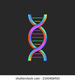 DNA logo colorful gradient 3d logotype, deoxyribonucleic acid sign. The structure of the DNA double helix genetic abstract symbol.