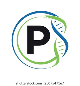 Logotipo de Adn combinado con la letra P Vector Plantilla