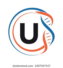 Logotipo de ADN combinado con la letra U Vector Plantilla