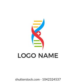 DNA logo. Creative unique shape template. Colorful red, green, yellow, and blue.