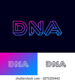 DNA logo. D, N, A impossible letters logo on with illusion of volume. Logo can used for biotechnology center, laboratory, reproduction clinics. 