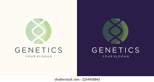 DNA logo design template in circle negative space linear shape .logo for science technology