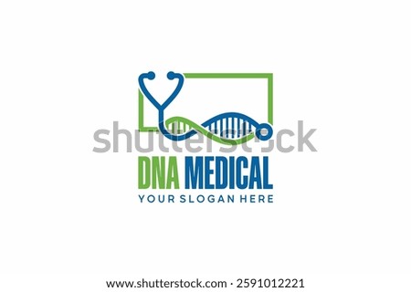 DNA logo design vector illustration with a combination of stethoscope icons in line symbols
