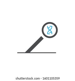 DNA logo icon vector with magnifier glass template.