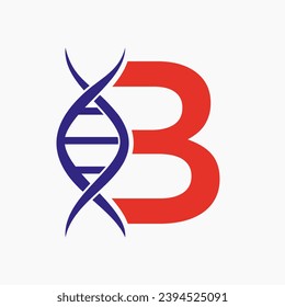 Dna Logo On Letter B, Genetics Logotype, Medicine Symbol