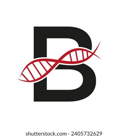 DNA Logo On Letter B Vector Template For Healthcare Sign