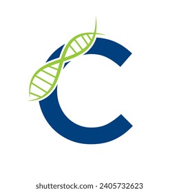 DNA Logo On Letter C Vector Template For Healthcare Sign