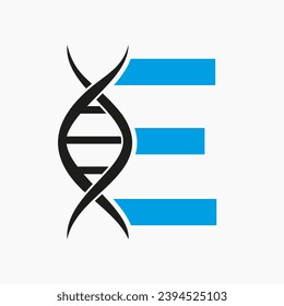 Dna Logo On Letter E, Genetics Logotype, Medicine Symbol