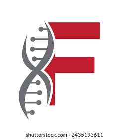 DNA Logo On Letter F Vector Template For Healthcare Symbol