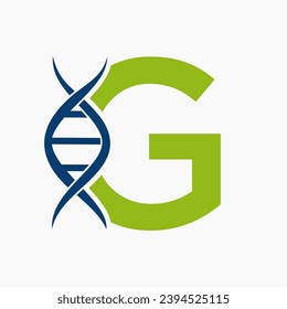 Dna Logo On Letter G, Genetics Logotype, Medicine Symbol