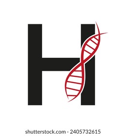DNA Logo On Letter H Vector Template For Healthcare Sign