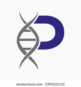 Dna Logo On Letter P, Genetics Logotype, Medicine Symbol