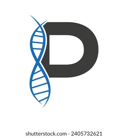 DNA Logo On Letter P Vector Template For Healthcare Sign