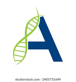 DNA-Logo auf Buchstabe a, Vektorvorlage für die Gesundheitskennzeichnung