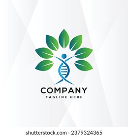 Logo de ADN con personas o hojas, hoja con logo de ADN, diseño de vectores de salud