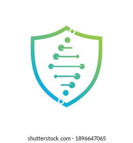 DNA logo with shield vector template