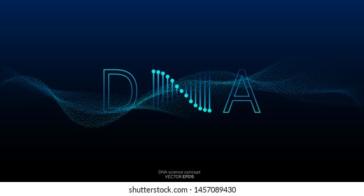 DNA logo or symbol. Abstract dna molecule helix spiral blue green isolated on black background. Vector illustration in concept medical science, genetic biotechnology, chemistry biology, gene.