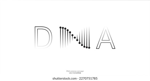 DNA logo or symbol. Abstract dna molecule helix spiral black isolated on white background. Vector illustration in concept medical science, genetic biotechnology, chemistry biology, gene.