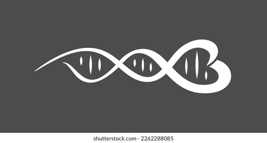 Vector de logotipo de Adn. Forma del corazón del adn. Concepto de amor. Icono espiral de la memoria hereditaria.