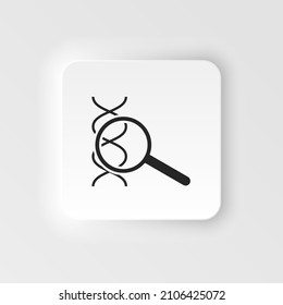 Dna, magnifier. Bioengineering neumorphic style vector icon. Biotechnology for health, researching. Molecular biology, biomedical and molecular engineering Neumorphism, neumorphic style icon