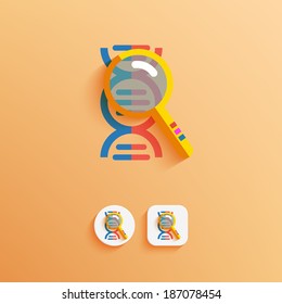 DNA with magnifying glass icon. Vector Illustration EPS10.