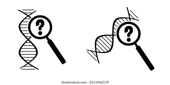 DNA com lupa. Cadeia de DNA, linha espiral de dupla hélice. cromossomas do gene RNA, células atômicas médicas. Conceito médico de bioquímica com molécula de dna. Ferramentas de teste de análise. Pesquisar dados.