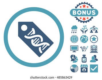 DNA Marker icon with bonus elements. Vector illustration style is flat iconic bicolor symbols, cyan and blue colors, white background.