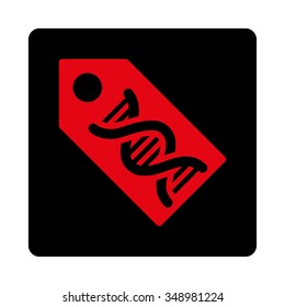 Dna Marker vector icon. Style is flat rounded square button, intensive red and black colors, white background.