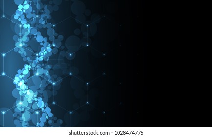 dna and medical and technology background. futuristic molecule structure presentation