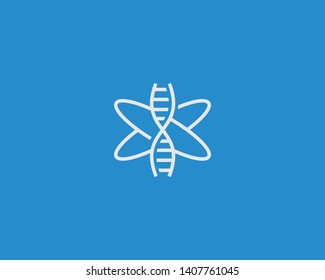 Dna medicine lab vector symbol logotype. Bio science atom genes logo icon. 