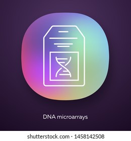 DNA microarray app icon. DNA chip. Microscopic chromosome spots collection. Biochip. Gene research. Bioengineering. UI/UX user interface. Web or mobile application. Vector isolated illustration