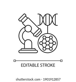DNA microarray linear icon. Microscopic analysis. Nano organism sample. Genetic engineering. Thin line customizable illustration. Contour symbol. Vector isolated outline drawing. Editable stroke