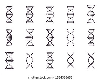 DNA model elements. Chemistry spiral chromosome structure concept, gene microbiology, molecule helix structure, medical science DNA elements isolated vector icons set. Deoxyribonucleic acid. Genetics