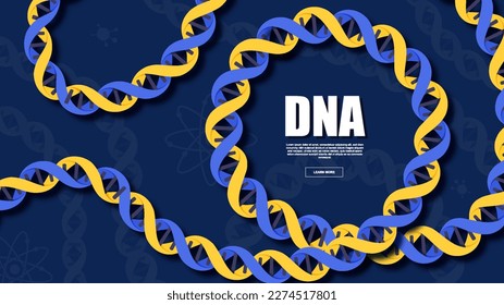 DNA moderne Banner. Gentechnik und Mikrobiologie. Zellstruktur und Moleküle. Medizinische Forschung und Experimente. Landing Page Design. Cartoon isometrische Vektorgrafik