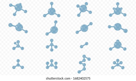 DNA molecule collection. Set of abstract light blue 3D models isolated on light background. Vector illustration.