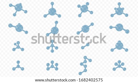 DNA molecule collection. Set of abstract light blue 3D models isolated on light background. Vector illustration.