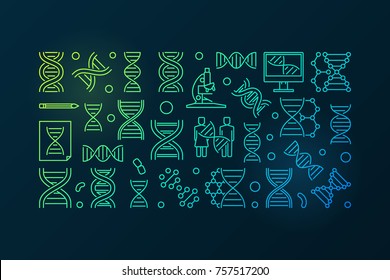 DNA molecule colorful vector illustration in thin line style on dark background