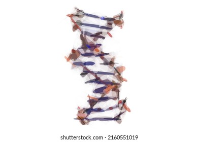 DNA molecule Deoxyribonucleic acid chemical structure drawn rotating fragment on white background 3D