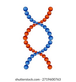Dna molecule graphic forming a double helix structure with interconnected blue and orange spheres, symbolizing genetic information, evolution, and scientific research