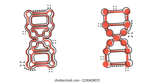 Dna molecule icon in comic style. Atom cartoon vector illustration on white isolated background. Molecular spiral splash effect sign business concept.
