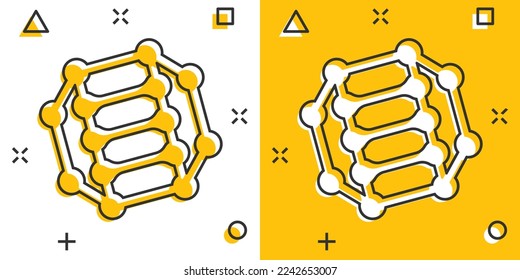 Dna molecule icon in comic style. Atom cartoon vector illustration on white isolated background. Molecular spiral splash effect sign business concept.