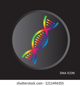 DNA Molecule Icon Structure Science and Biology Logo Symbol Rainbow Metallic Modern Design on Black Background - Vector Illustration