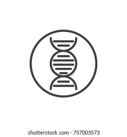 DNA molecule line icon, outline vector sign, linear style pictogram isolated on white. Deoxyribonucleic acid symbol, logo illustration. Editable stroke