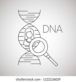 dna molecule with magnifying glass and woman