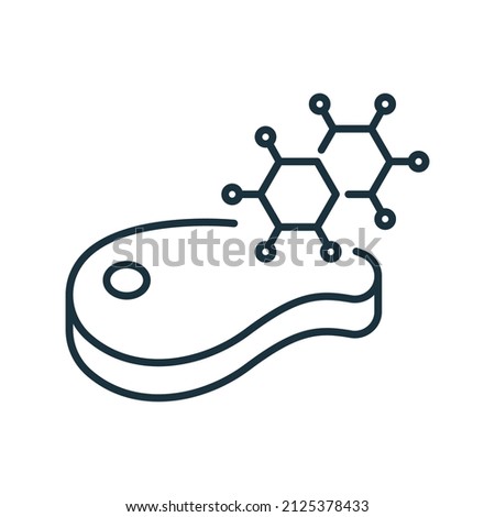 Dna Molecule and Meat Artificial Food Line Icon. Genetic Cultured Meat Linear Pictogram. Gene Modified Meat Outline Icon. Future Lab Technology. Editable Stroke. Isolated Vector Illustration.