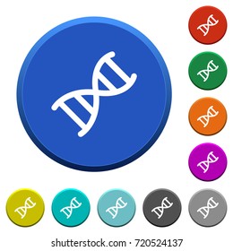 DNA molecule round color beveled buttons with smooth surfaces and flat white icons