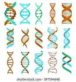 DNA molecule sign set, genetic elements and icons collection strand. Vector eps10