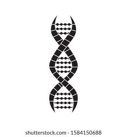 DNA molecule strand, science icon black on white background, simple cartoon design of spiral shape for chromosome medicine research and biology symbol, isolated flat vector illustration