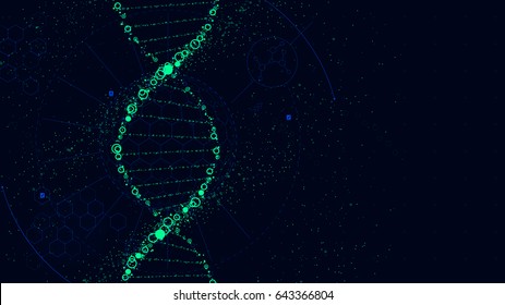 Struktur der DNA-Moleküle, futuristische Sci-Fi-Schnittstelle, Vektorhintergrund